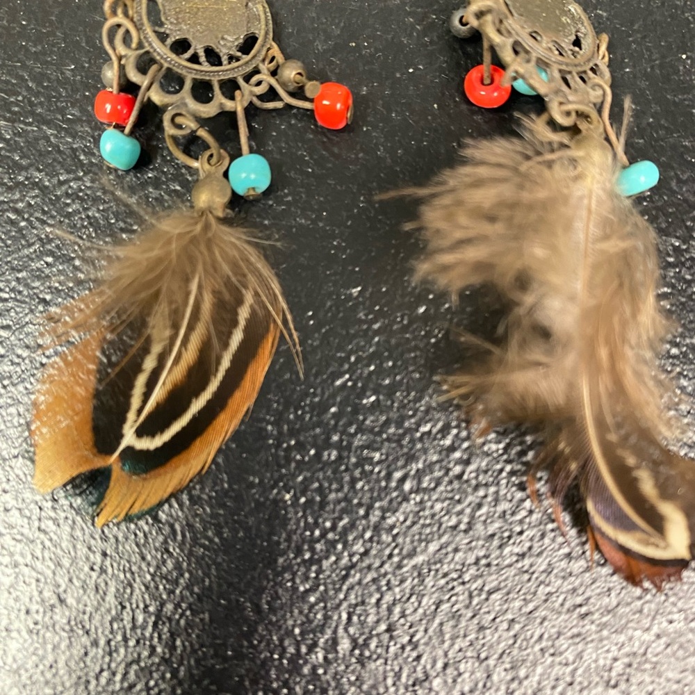 Michele Colorful Beaded Feather Earrings - Picture 3 of 3